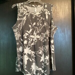 Floral Sleeveless Top - Gray and White